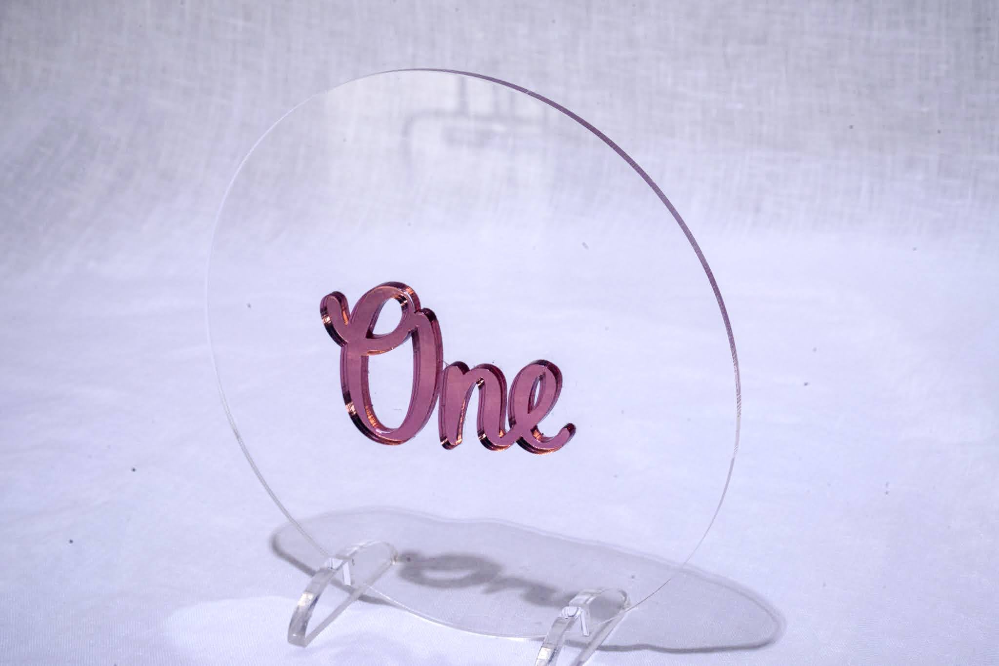 Perspex with Rose Gold Writing Numbers 1 - 5