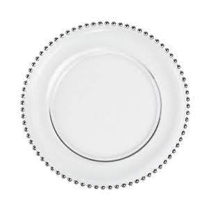 Silver Bead Glass Charger Plate